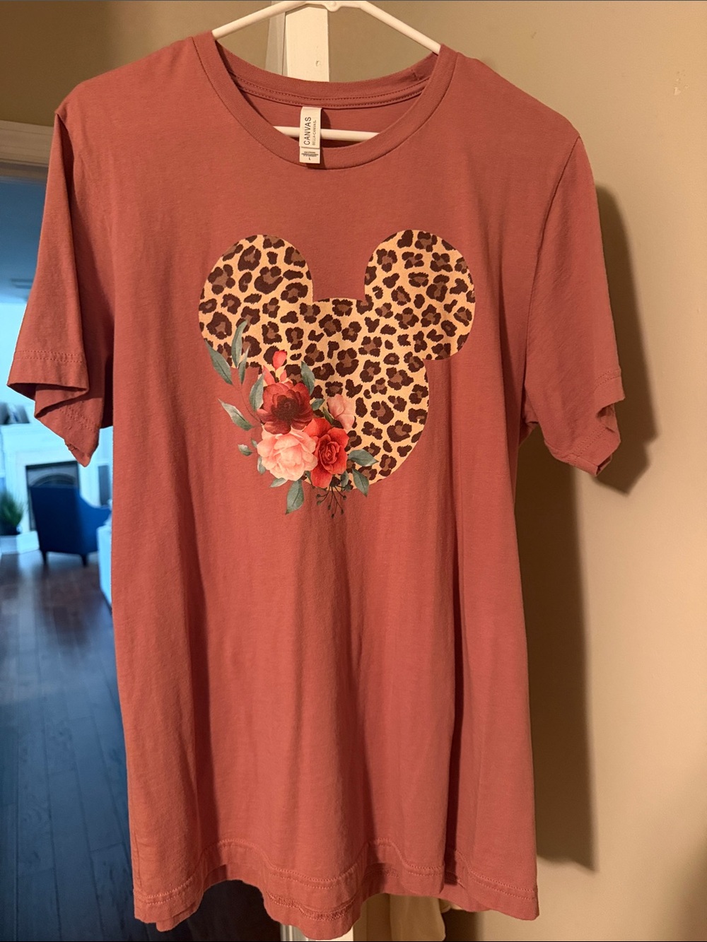 Bella Canvas Mauve Pink Tee with Leopard Mickey and Floral Graphic